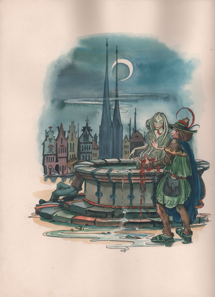Die-Brunnenfrau,-Aquarell-von-1947